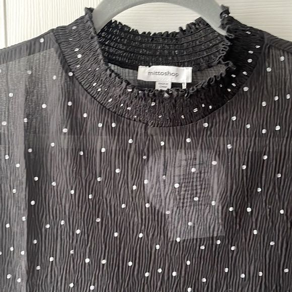 NWT Polka Dot Print Tailored Mock Neck Half Sleeve Top | Black & White | S M L - Picture 6 of 9